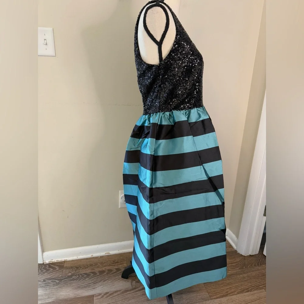 Leifsdottir Black and Teal Striped Midi Dress - Picture 4 of 15